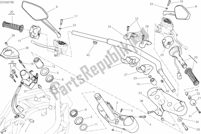 All parts for the Handlebar of the Ducati Diavel Xdiavel USA 1260 2017
